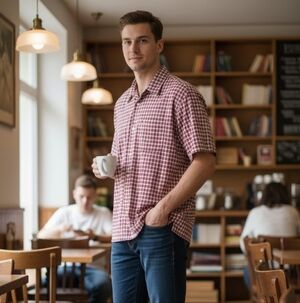 Men's Red Gingham Plaid Short-Sleeve Button-Down Shirt Classic Preppy Versatile